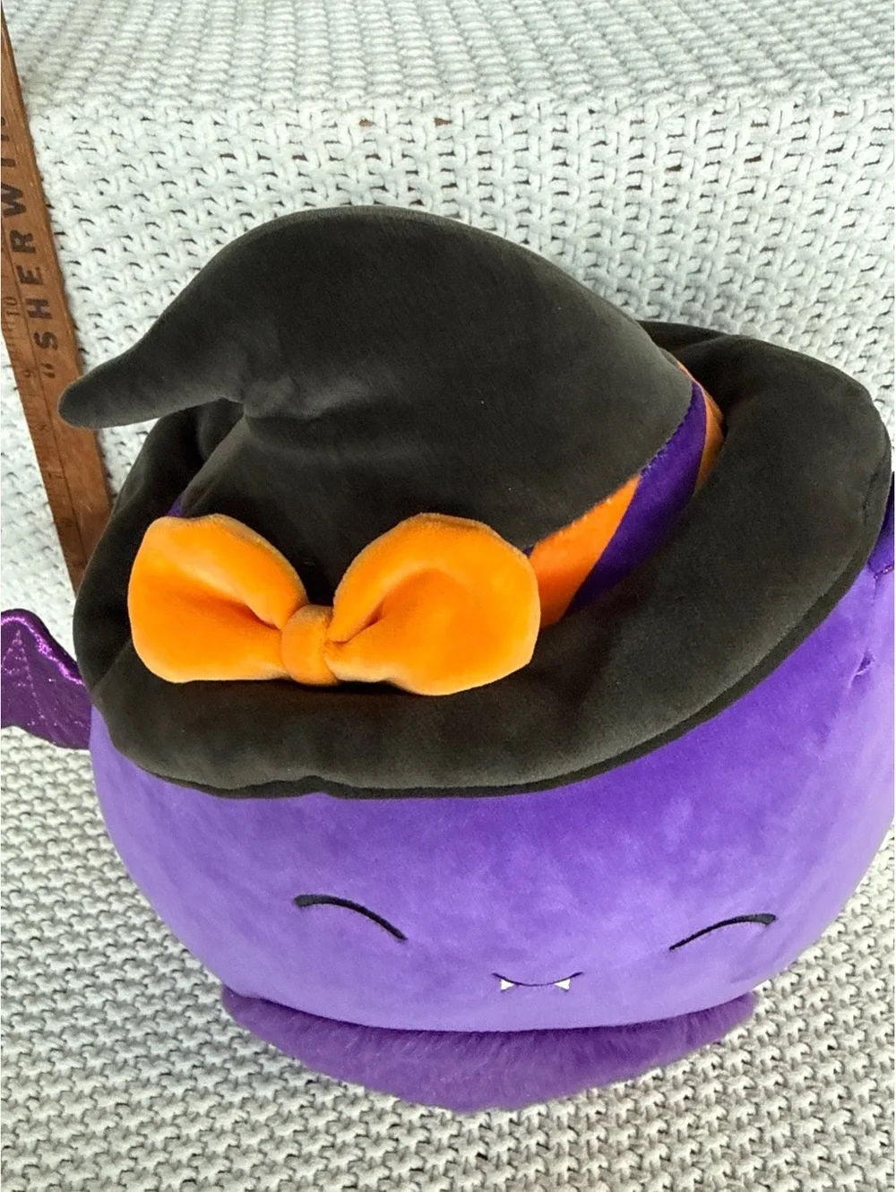 Original Squishmallows Purple Bat Plush with Witch Hat